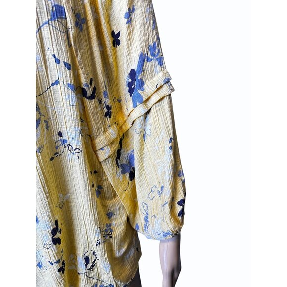Zac & Rachel Yellow Floral Square Neck Long Sleeve Ruffle 1X Blouse Flowy Boho - Picture 5 of 10